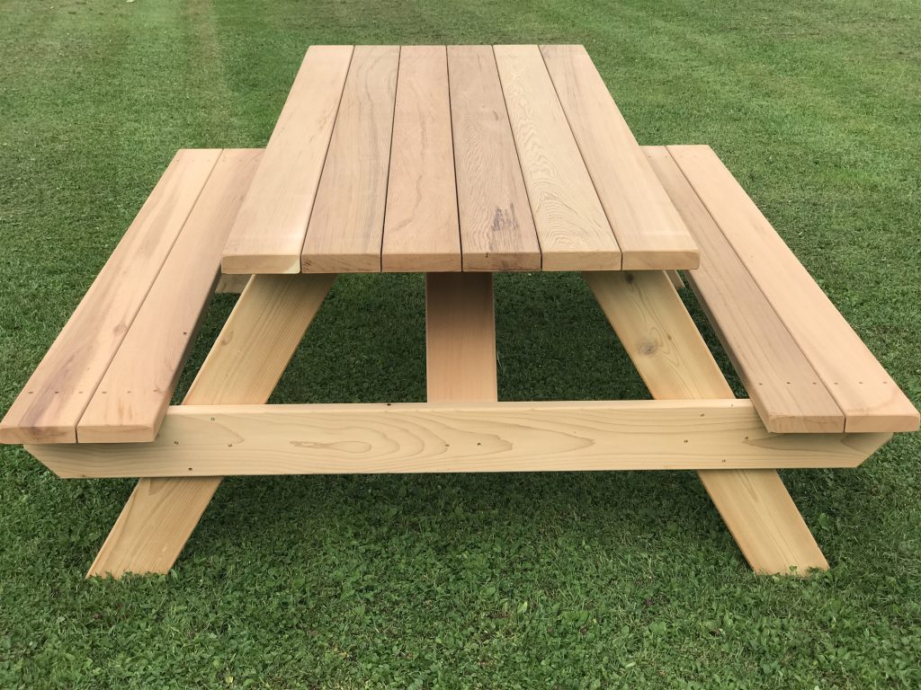 #M84PT Master Commercial Picnic Table with Attached Seats, End View