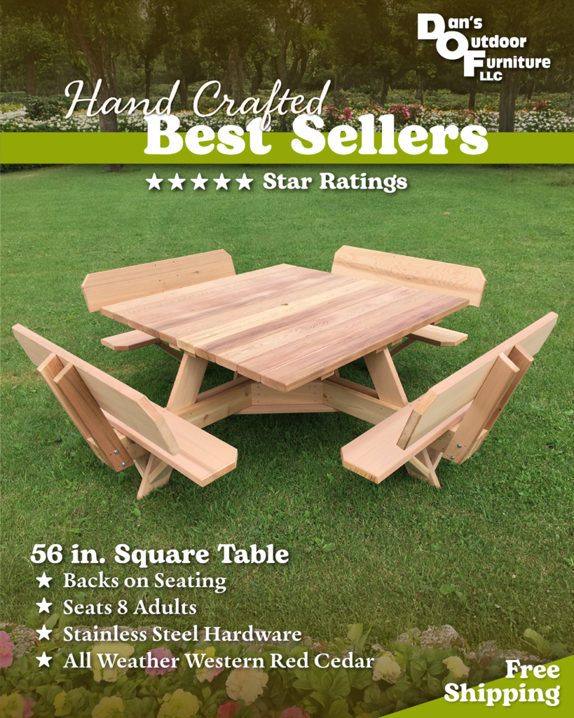 56" Square Top Picnic Table with Backs on the Seats